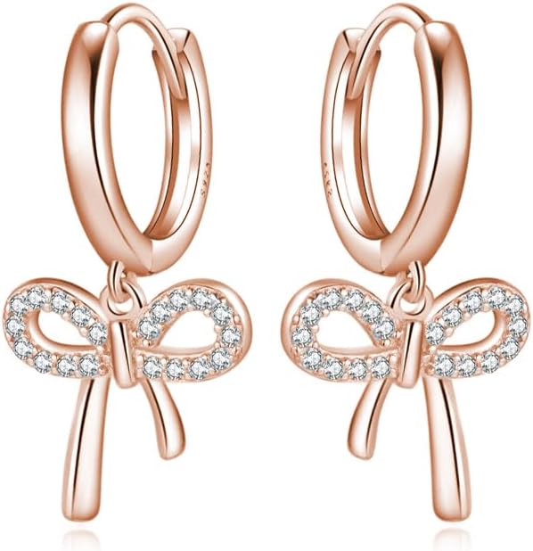 Reffeer Solid 925 Sterling Silver Bow Drop Hoop Earrings for Women Teen Girls Bowknot Hoop Earrings Huggie Ribbon Earrings - Image 8