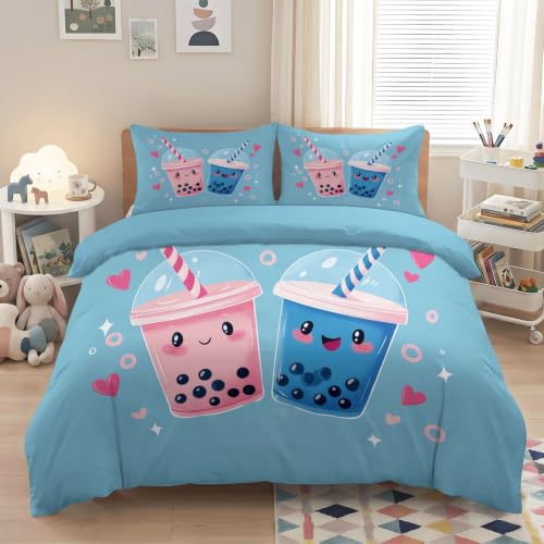 Parure de lit 1 personne bubble tea en microfibre douce avec fermeture éclair - 3
