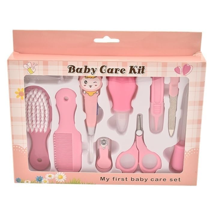 VELLIQUE Baby Care Kit – My First Baby Grooming Set with Comb, Brush, Nail Clipper, Scissors, Nasal Aspirator, Thermometer, and File for Infants & Newborns (Pink)-image-43