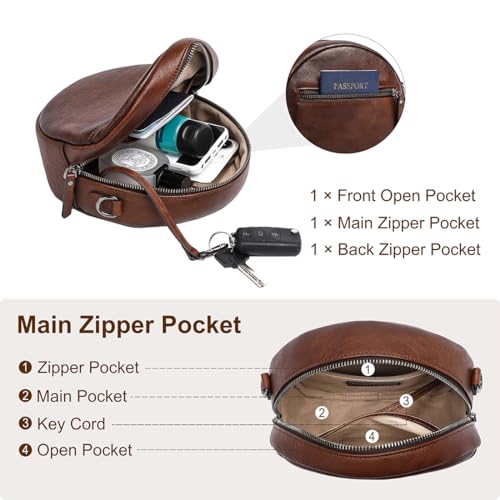 Image of COOLCY Leather Crossbody Bags,Circle Purse Shoulder Bag, Fashion Round Handbag for Travel,Valentine's Gift for Women