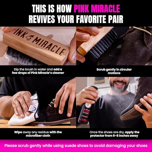 Pink Miracle Shoe Care Kit - Includes 8 oz. Shoe Cleaner and Brush, The Protector Sneaker Repellent Spray, Shoe Cleaning Wipes (5), and a Microfiber Towel - Thumbnail 4