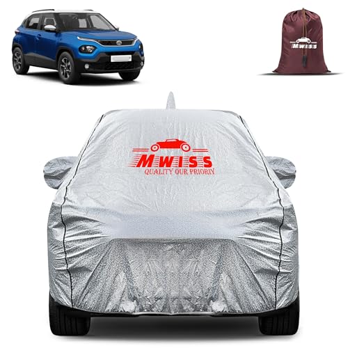 Image of Waterproof Car Body Cover for Tata Punch | Mirror & Antenna Pocket Anti-Scratch with Soft Cotton Inner Lining Triple Stitched Protection| Heat Resistant | Rain Protection (Silver)