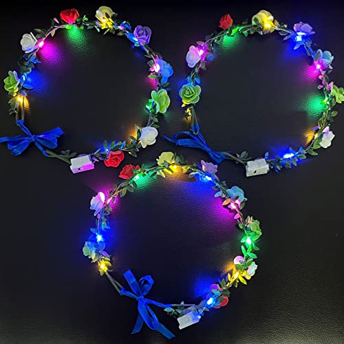 10 Pack Led Flower Headband Crown, Halloween Glow In The Dark Party Supplies Wreath Headdress For Kids Girls Women Hair Accessories, Led Light Up Party Favors Dress Up Wedding Birthday Christmas #TOP3