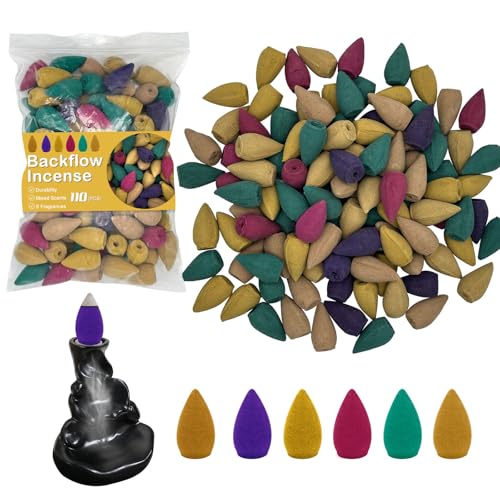 110Pcs Backflow Incense Cones for Waterfall 6 Different Mixed Natural Incense Waterfall Cones