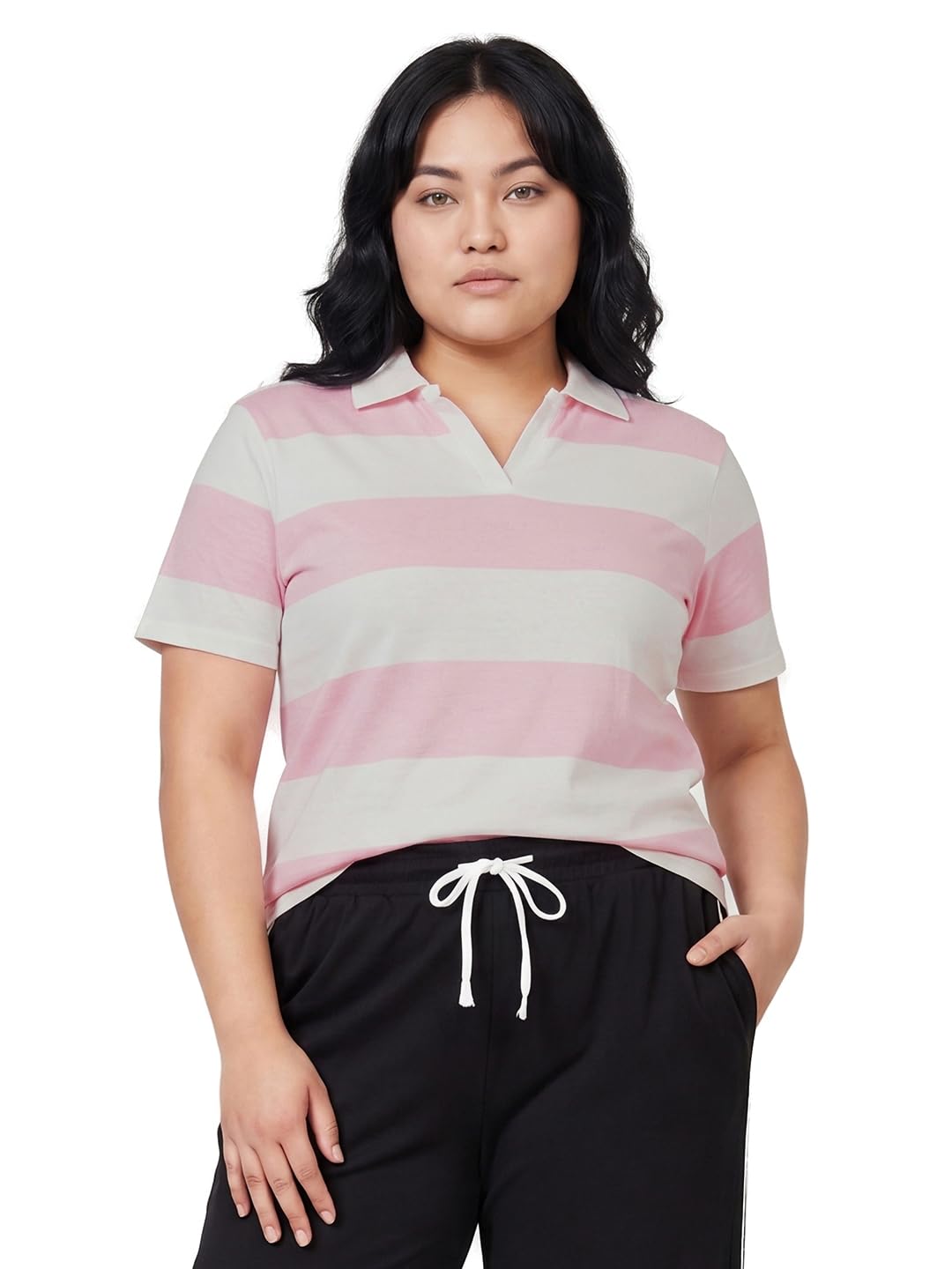 Women Striped Polo T-Shirt-image-11