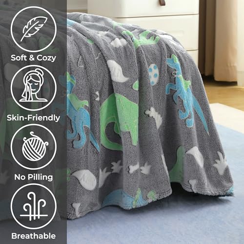 Image of Story@Home Glow in The Dark Blankets for Kids |Summer Quilt for Kids | Kids Blanket 0-15 Years (200x150 cm) Soft Fleece Blanket |Cozy All-Season Radium Blanket for Boys & Girls - Dino