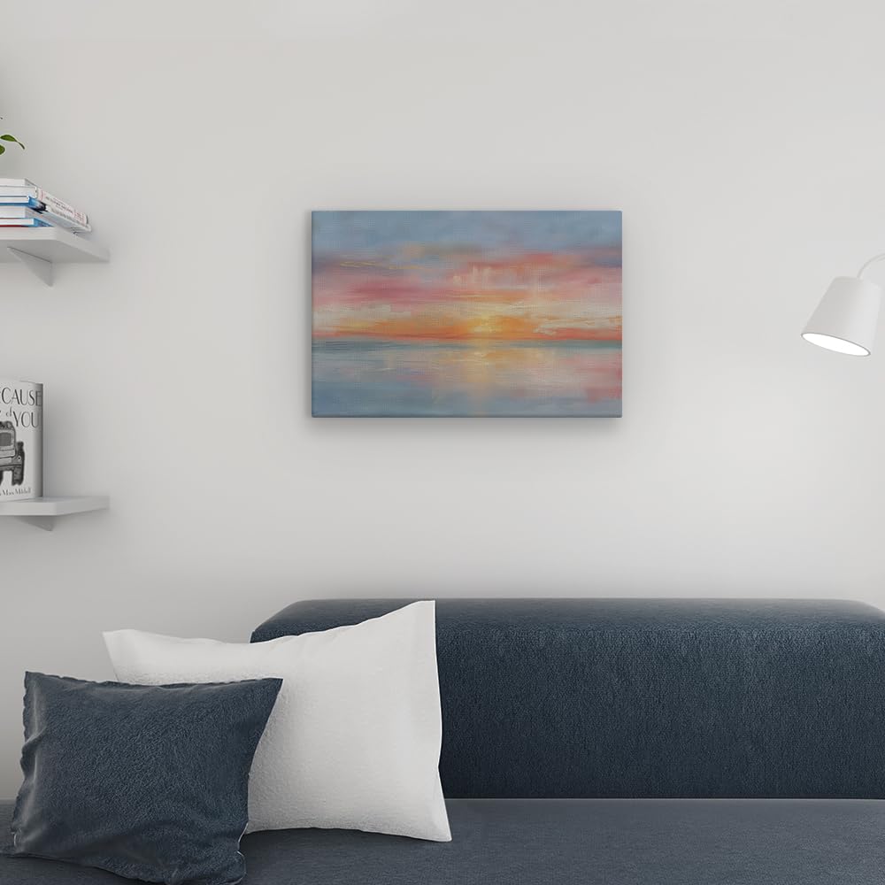Artaza Leinwand Bilder Sonnenuntergang Meer - 60x40 cm - Wanddeko Wohnzimmer - Wandbilder Deko Schlafzimmer - Maritime Deko - Rosa