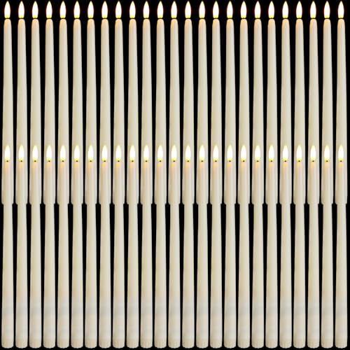 Image of Baquler 50 Pcs Flameless Taper Candles Battery Operated Bulk 12.4 Ivory LED Taper Candles Flickering LED Candlesticks for Wedding Advent Halloween Christmas Party Decor