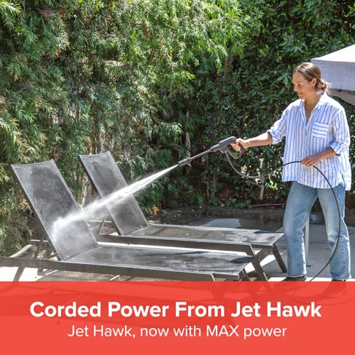 Garden Force Jet Hawk Max Pressure Washer - Plug In Corded Power 1400W - High Pressure Cleaning Up To 100 Bar - Adjustable Spray Nozzle - Includes Soap Dispensing Bottle - 4