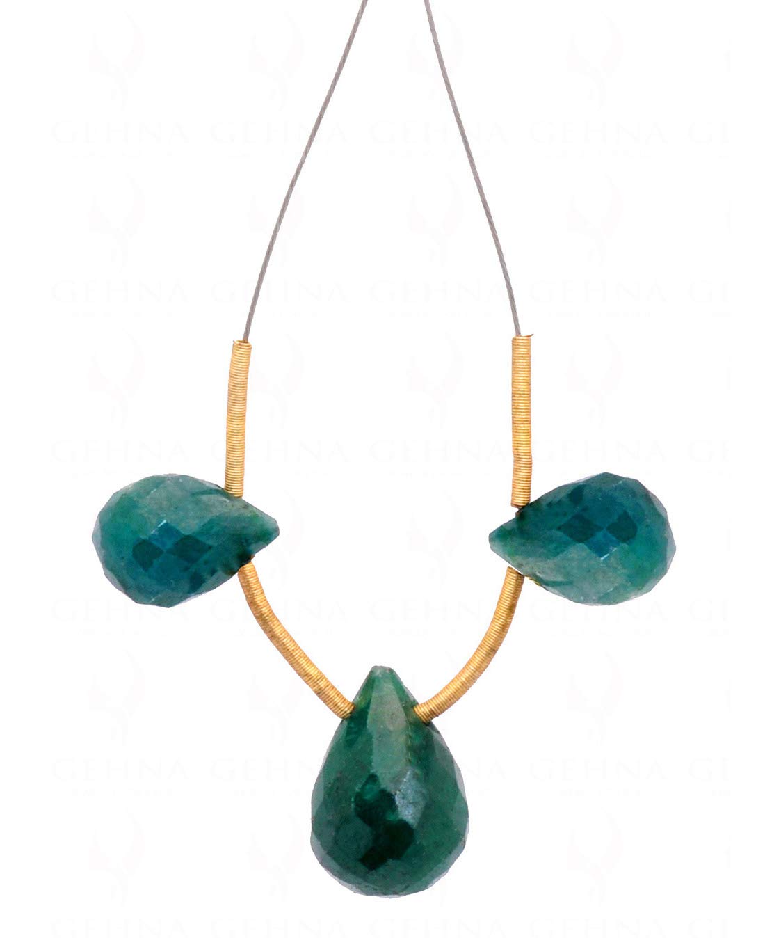 gehna 3 Pieces of Loose Emerald Gemstone Faceted Drops-picture-22