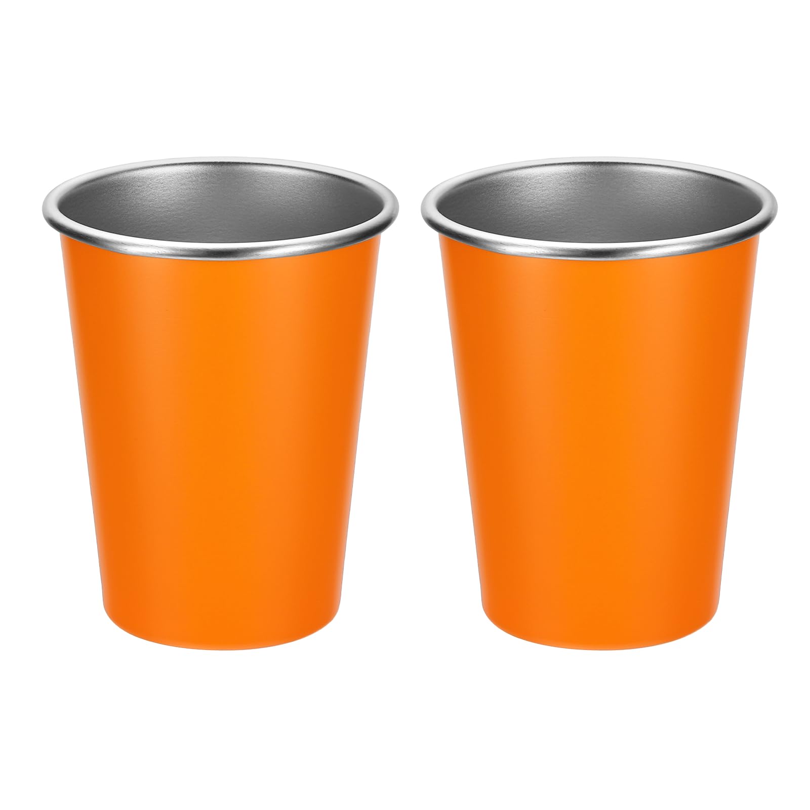sourcing map 2Pcs Stainless Steel Pint Cups, 350ml/11.8oz Portable Metal Cup Stackable Shatterproof Water Tumbler Drinking Glasses for Home Office Traveling Camping, Party, Bar, Orange