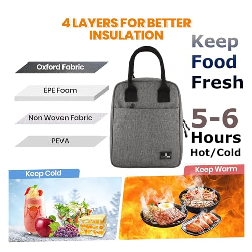 URBANFIX Insulated Lunch/Tiffin/Travel/Storage Bag | Leakproof Keeps Hot and Cold | Unisex Lunch Box Bag for Kids, Office, Picnic, School (Grey) - Image 2