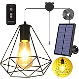 YUMAMEI Solar Pendant Lights, Solar Powered Shed Light with Pull Cord and Remote for Outdoor Indoor, Solar Chandelier, Gazebo Lights with Adjustable Panel for Yard Patio Balcony Barn Garage
