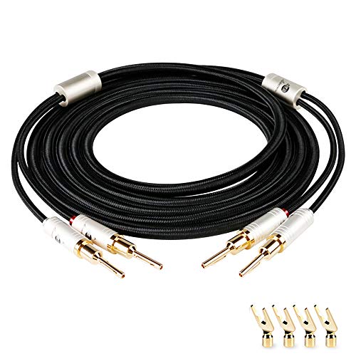 Greatest Product JIB Boaacoustic A Pair 4N OFC HiFi Speaker Cable, Convertible Banana Spade Gold Plated Connector 10ft/3M, 2 Cable