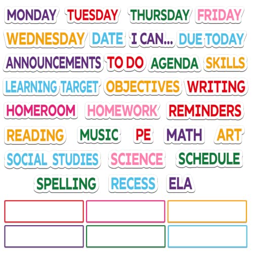 Trandraft 36 Pcs Classroom Schedule Magnets Daily Routines Cards, Subject Blank Cards Magnets, Reusable Dry Erase Labels for Teacher Classroom Bulletin Board Whiteboard Decor(Rainbow Color,Classic)