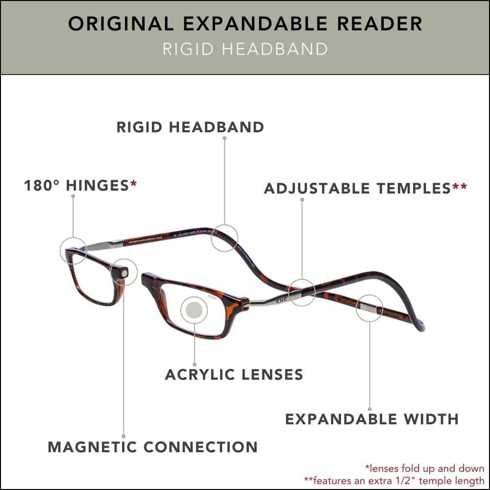 Clic Magnetic Reading Glasses for Men or Women, Computer Readers, Original Expandable (M-XL, Tortoise, 2.50 Magnification) Tortoise 2.5 x image 8 of 8 B00GBHAEX4