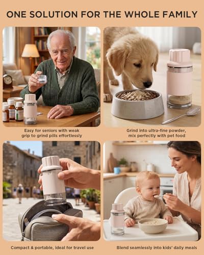 Image of GAONLY Ceramic Core Small Pill Crusher Fine Powder -Manual Pill Grinder for Elderly & Pets, Free Twist-to-Grinder for Arthritic Hands, Crushes Meds /Vitamins to Fine Powder (Pink)