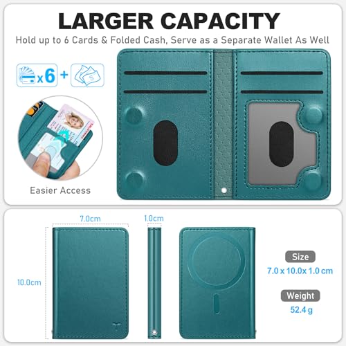 RFID-blokkerende magnetische kaarthouder voor iPhone 12-17, 6 kaartsleuven, ID-venster, PU-leer, magnetisch groen - Afbeelding 3