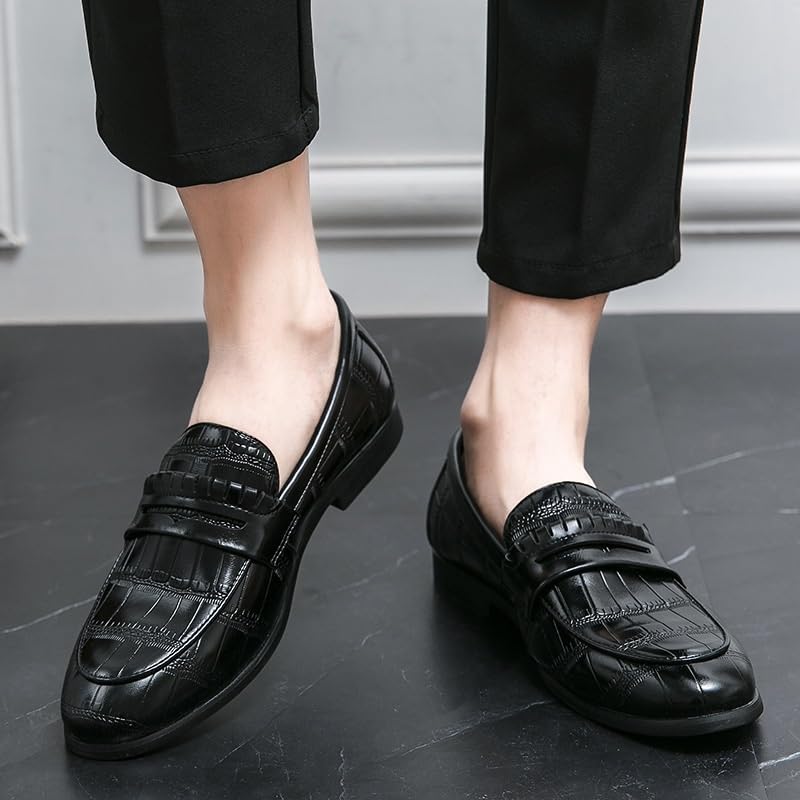 Men Oxford Dress Shoes Formal Slip On Business Leather Plain Toe Low Heel Non Slip Rubber Sole Comfortable Office Wedding Shoes2
