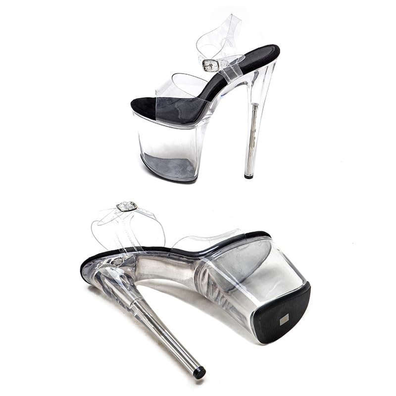 WUXIN H&P Women Stripper Heels Pole Dance Sandal 20CM 8 Inch Platform Fashion Stiletto Clear TPU 8 Inch Ankle-Strap Exotic Custom High Heel Round Toe Sexy model shoes: 4 Black