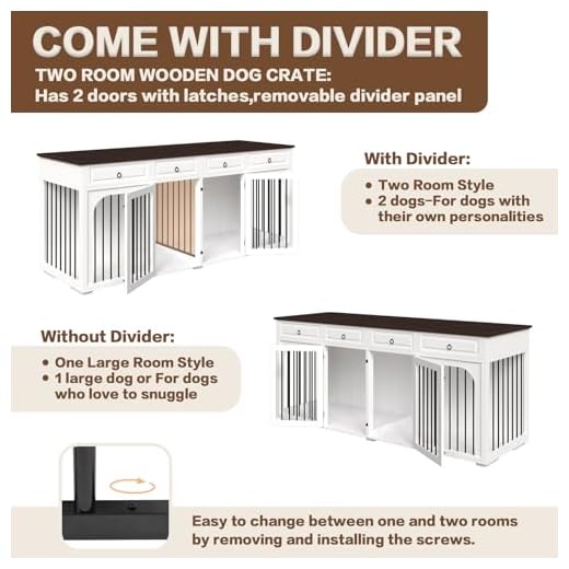 Large Wooden Dual Dog Crate with Storage