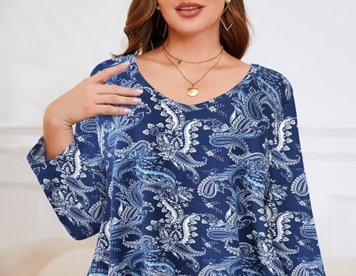 Image of LARACE Tunics 3 /4 Sleeve Plus Size Tops for Women V Neck Loose Fit Flowy Clothing for Leggings
