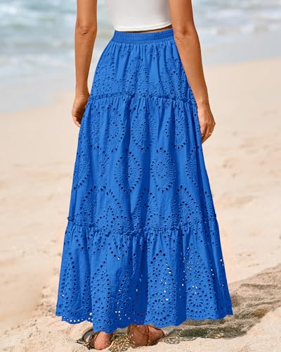 Image of BTFBM Eyelet Long Skirts for Women Beach Vacation