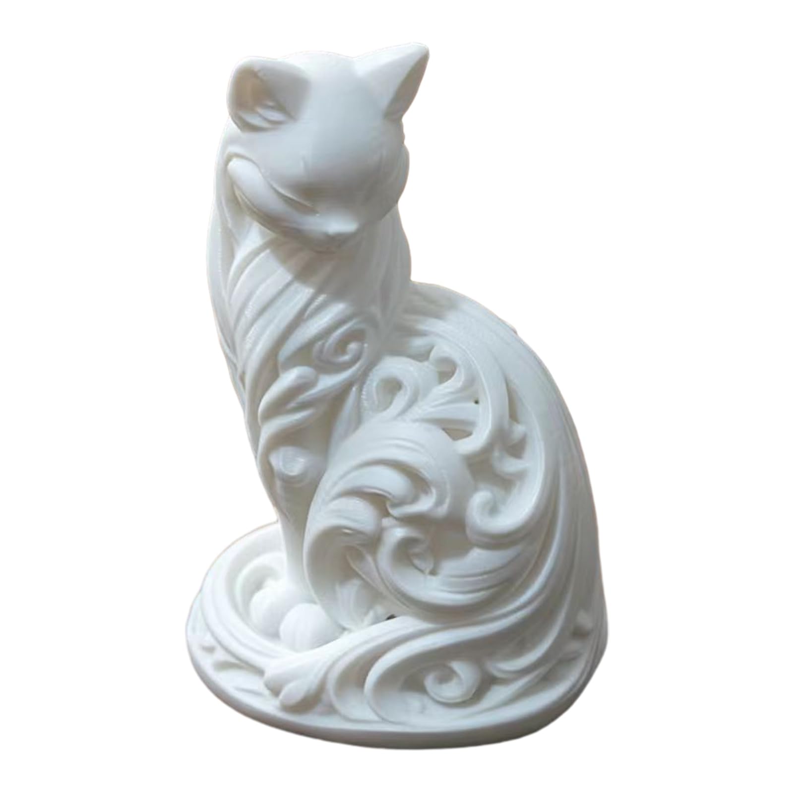 Pasisuu Minimalist Elegant Cat Statue 3D Printed Feline Figurine Modern Desktop Ornament for Bedroom Living Room Office Desk Decor Matte White White