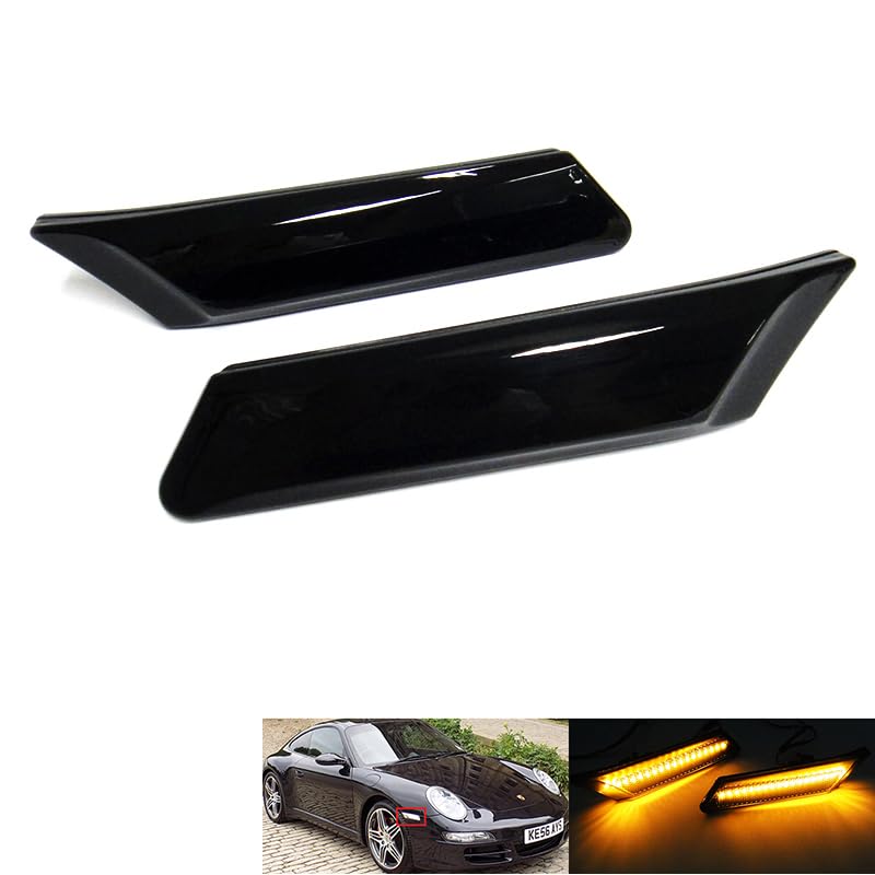 2 x czarne przydymione soczewki kierunkowskazy bursztynowe LED wzmacniacz światła do 2004-2012 Carrera 911 997 Bokser Cayman 987