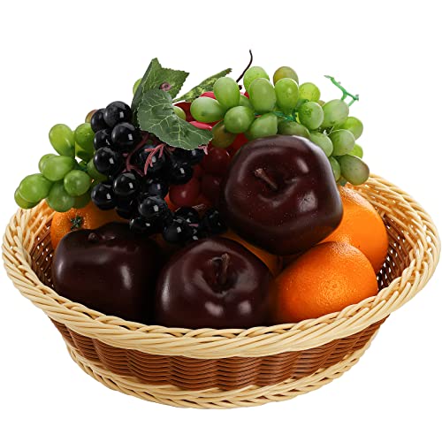 Yarlung 3 Pack Poly-Wicker Woven Breads Baskets, 11.5 Inch Round Fruit Baskets Stackable Food Serving Holder Imitation Rattan Basket For Kitchen, Restaurant, Outdoor, Brown & Beige #TOP1