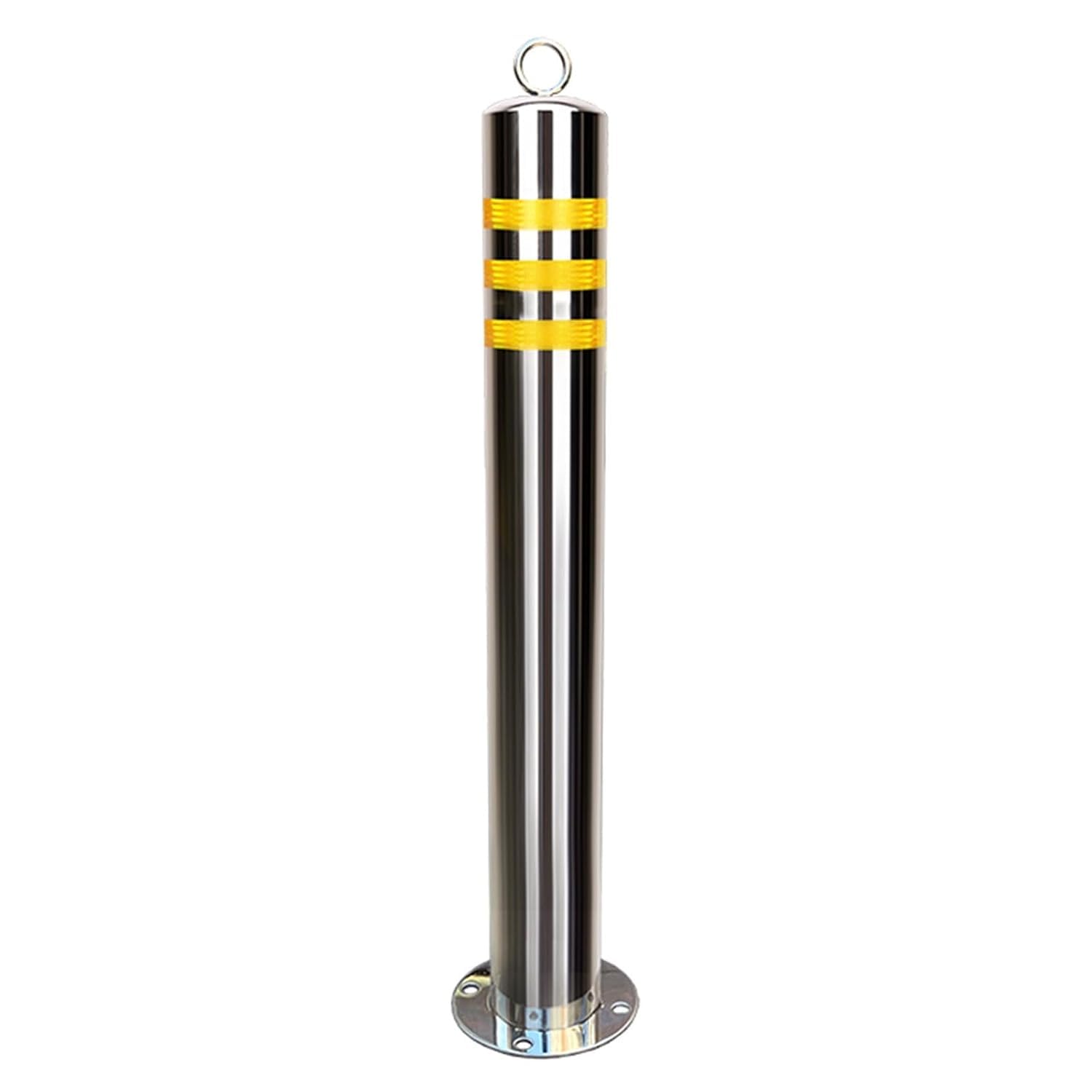 SGKOMN High Visibility Yellow Steel Bollard Post - Reflective Traffic Control Barrier with Hanging Ring for Driveway Safety, 23.6 * 3in(1pcs)