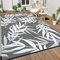 KMNKSCN Outdoor Plastic Straw Rug, Waterproof Outdoor Rug 5x8 ft, Reversible Patio Camping Rug, Indoor Outdoor Carpet, Large Area Mat for Outside RV, Balcony, Deck, Beach, Picnic, Black & White