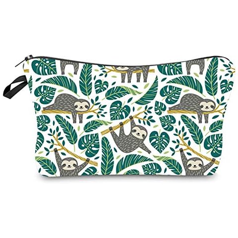 JunNeng Small Cosmetic Bag for Handbag, Cute Makeup Bag Pouch Cosmetic Beauty Bag Travel Toiletry Wash Bag Cartoon Pattern Pencil Bag Coin Purse Zipper Pouch, Sloth Cover