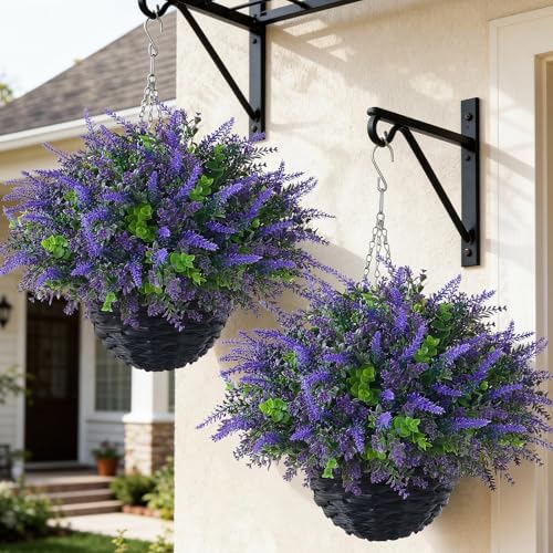 VIERENA 2 Sets Artificial Lavende & Eucalyptus Leaves Hanging Bas...