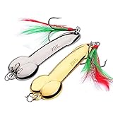 Sunlure Spoon Fishing Lures Metal Jig Lure Cranbait Casting Sinker Spoons with Feather Treble Hooks for Trout Bass Walleyes Spinner Baits (DW383F Pack of 5pcs)