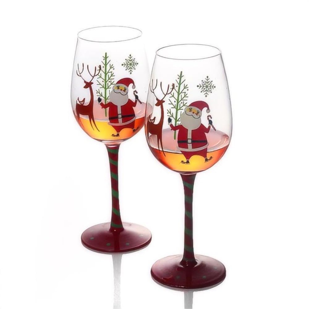 Verres à Vin De Noël à Tige Peints Main - Verres à Pied Festifs Pour Fêtes, Mariage Et Réveillon - Polyvalents Vin Rouge, Blanc Et Cocktails