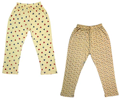 Image of IndiWeaves Girls Printed Cotton Capri Pants for Summer (Beige,Yellow, 12-14 Years) Pack of 2