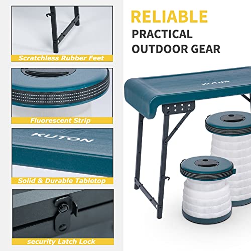 Kuton Folding Table Chair Set, 2.3Ft Camping Table,Portable & Sturdy Structure W/Lightweight 11.4Lbs,2 Pack Led Folding Stool For Outdoor Camping,Picnic,Hiking & Indoor Gathering, Blue #TOP4