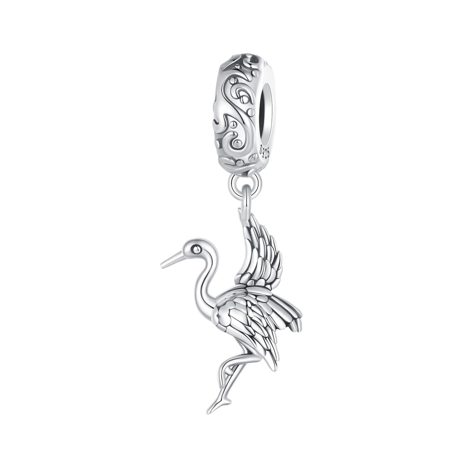 Abalorio con Textura de grulla Delicada y afortunada for Pulseras Pandora