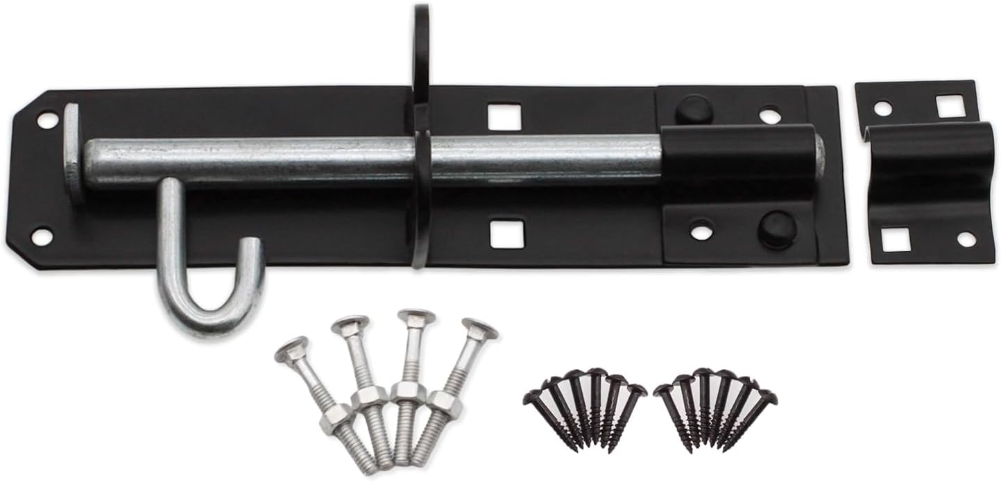 Heavy Duty Iron 6” (150mm) Brenton Bolt Black Coated Security Sliding Door Lockable Padlock Latch - Ideal for Wooden Shed Doors and Outdoor Gates