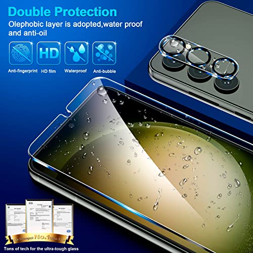Image of firtstnow 3 Pack for Samsung Galaxy S23 Screen Protector Tempered Glass + 3 Pack Camera Lens Protector, Military Grade Shatterproof, 9H Hardness, Fingerprint Unlock, HD Clear Case Friendly 6.1 Inch