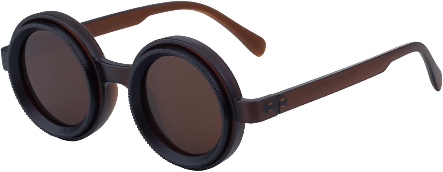 1-9 Gears Adjustable Tint Nightshift Glasses, Round Polarized Glasses ND Filter Lenses PP Frame(98357P)