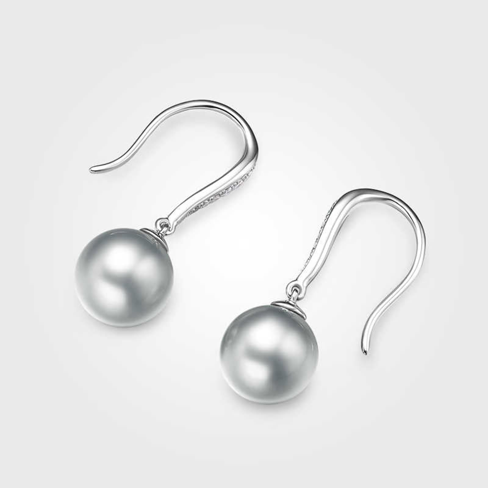 Pendientes llamativos para mujer, estilo vintage, pendientes para mujer, colgantes de moda con perla gris de 8 a 9 mm y diamante de oro blanco de 0,08 quilates