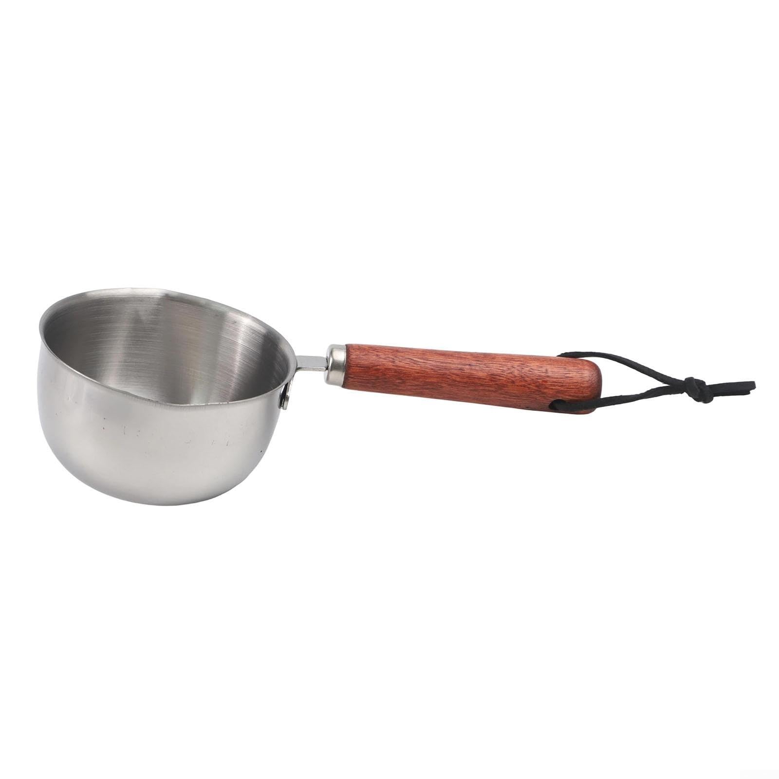 DAZZLEEX Pentolino per latte in acciaio inox con manico in legno per fornelli a induzione, a gas o elettrici, 150ml 300ml 500ml piccola casseruola per riscaldare il latte, sciogliere il burro