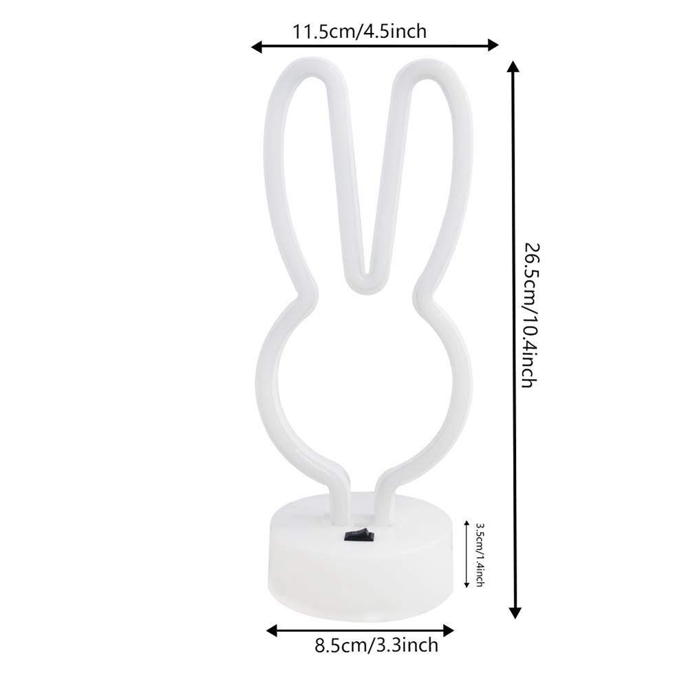 BAILEY Rabbit Ears Neon Sign,Easter Bunny Rabbit LED Lights with Holder Base,USB or 3-AA Battery Powered Neon Light of Business Premises for Christmas Easter Party Holiday Night Bedroom Gifts (Pink)
