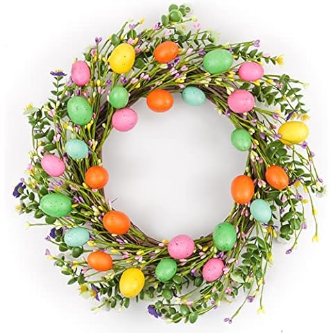 Lotus Hills Easter Wreath, 20" Easter Colorful Eggs and Flowers Door Wreath, Easter Wreaths for Front Door Easter Decorations for The Home Party, Farmhouse Spring Easter Décor for Wall, Easter Gifts Cover
