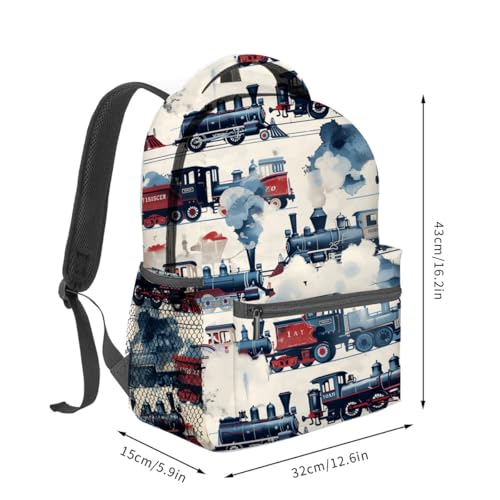 Vintage Steam Train Backpack,Retro Locomotive Polyester Backpacks,Lightweight Double Shoulder Back Pack for Kids Teens,Retro Car Bookbag,School Bag Gifts,Casual Travel Daypack Book Packs2