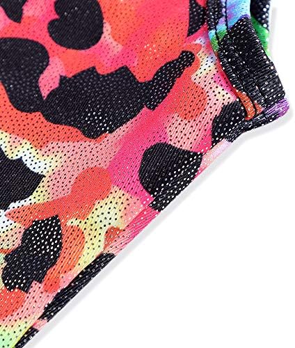 HOZIY Girls Gymnastics Leotards for Kids Tumbling Outfits Biketard Sparkle Adorable Pattern, Colorful Camouflage, 7-8 Years — view 3