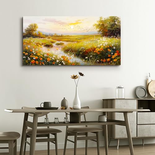 ERQINHUA Large Wall Art For Living Room Canvas Wall Decor For Bedroom Flower landscape Watercolour Painting Office Decoration Countryside Sunrise Scenery Wall Picture Printed Art Home Decor 24"X48"