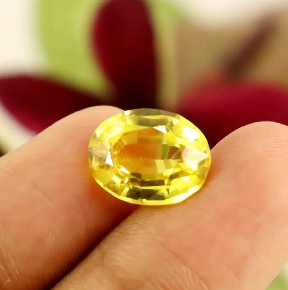9 Ct Natural Yellow Sapphire – AAA+ Grade Oval Cut GGI Certified Loose Gemstone | Premium Pukhraj Stone for Ring, Pendant & Vedic Astrology